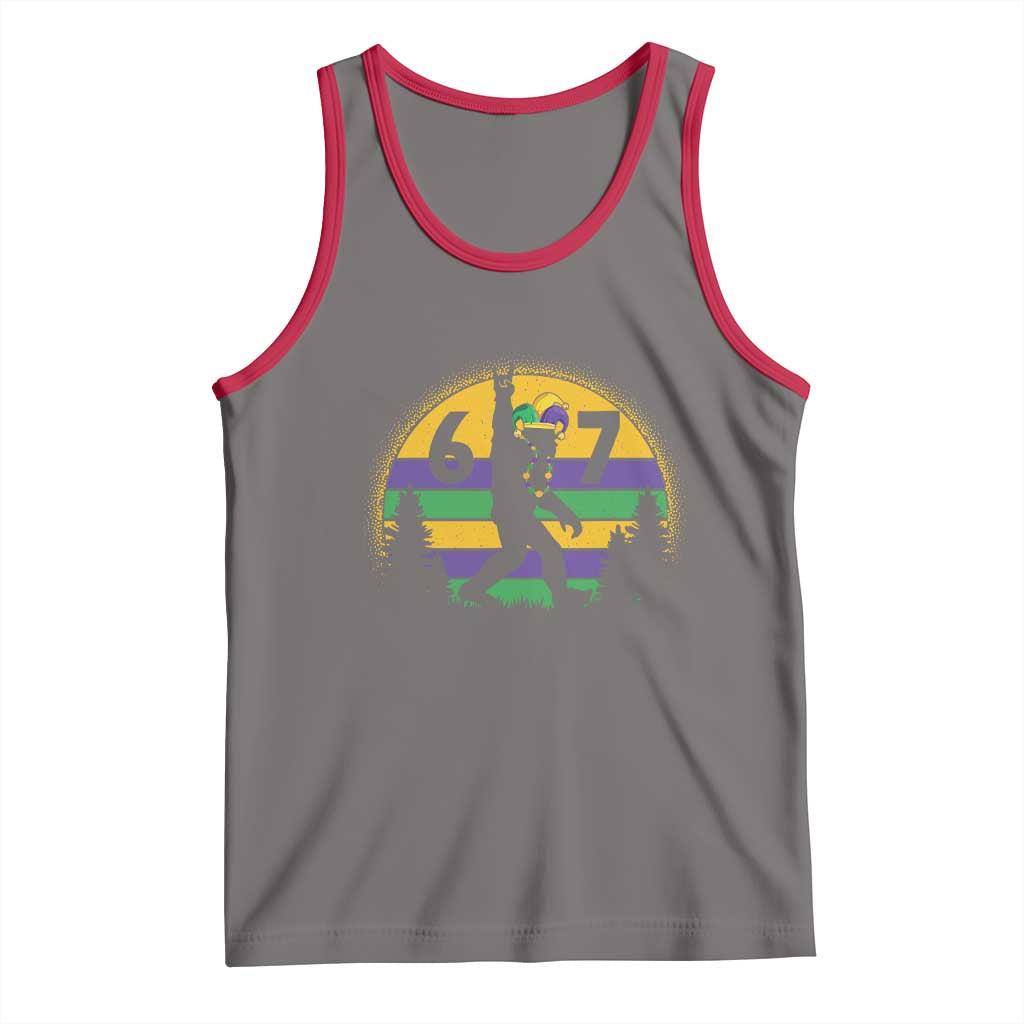 Funny Bigfoot 67 Mardi Gras Tank Top Sasquatch Parade Jester Hat TS11 Deep Heather Red Print Your Wear