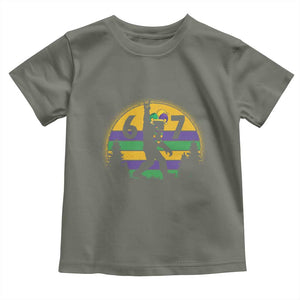 Funny Bigfoot 67 Mardi Gras Toddler T Shirt Sasquatch Parade Jester Hat TS11 Military Green Print Your Wear