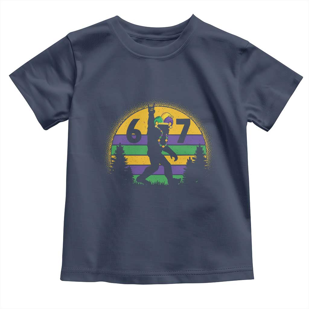 Funny Bigfoot 67 Mardi Gras Toddler T Shirt Sasquatch Parade Jester Hat TS11 Navy Print Your Wear
