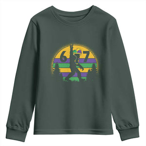 Funny Bigfoot 67 Mardi Gras Youth Sweatshirt Sasquatch Parade Jester Hat TS11 Dark Forest Green Print Your Wear