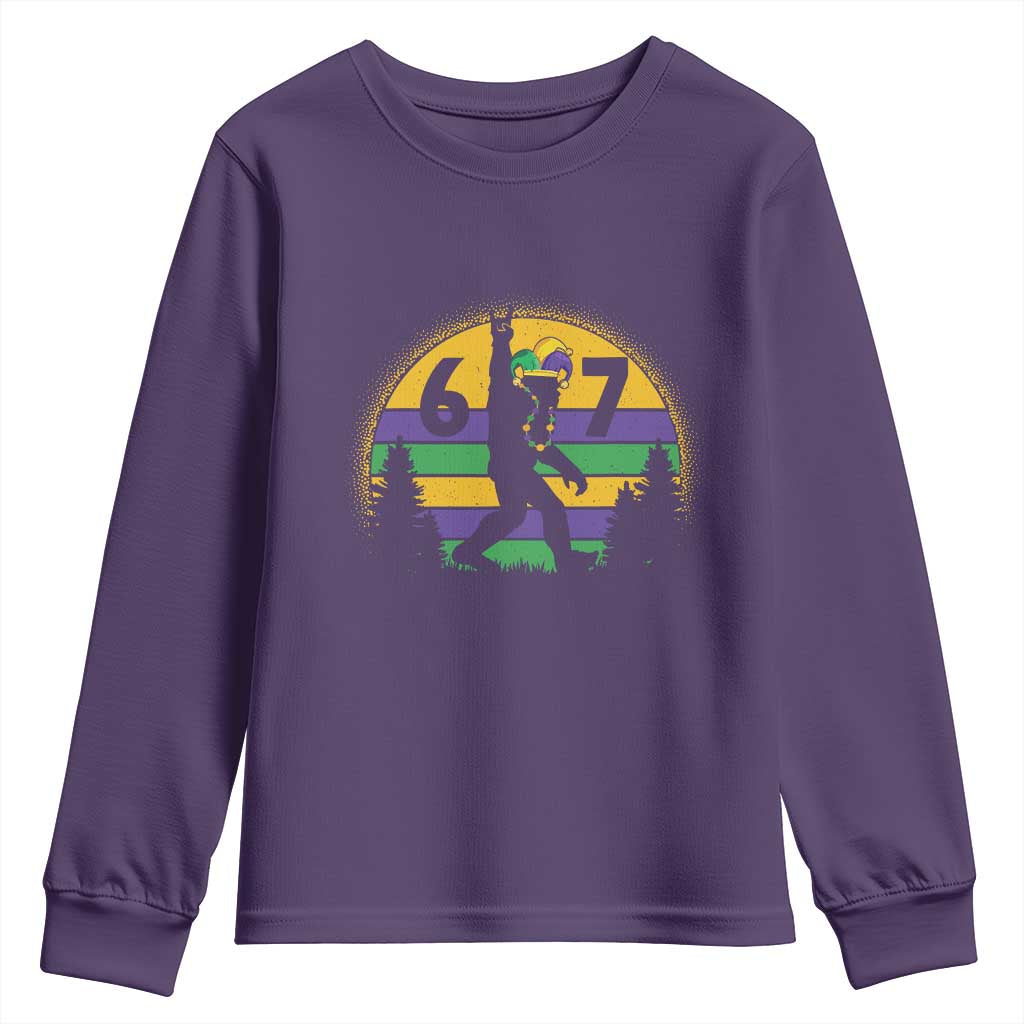 Funny Bigfoot 67 Mardi Gras Youth Sweatshirt Sasquatch Parade Jester Hat TS11 Purple Print Your Wear