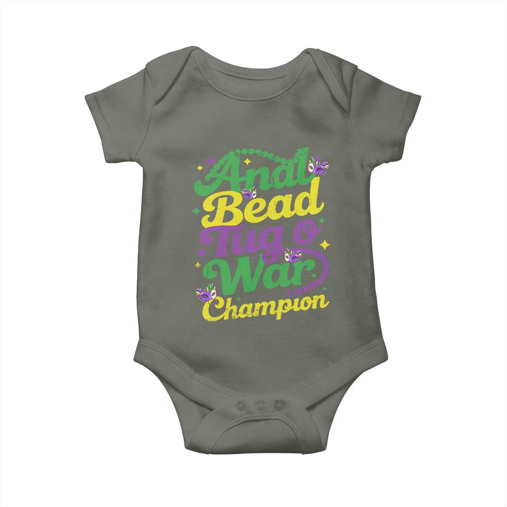 Funny Anal Bead Tug O War Mardi Gras Baby Onesie Fat Tuesday Carnival Adult Humor TS11 Military Green Print Your Wear