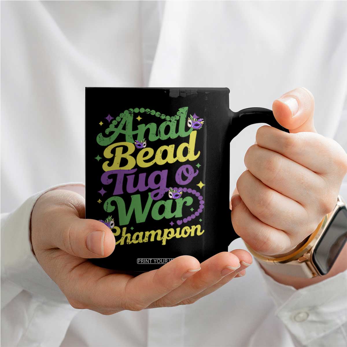 Funny Anal Bead Tug O War Mardi Gras Coffee Mug Fat Tuesday Carnival Adult Humor TS11 Print Your Wear