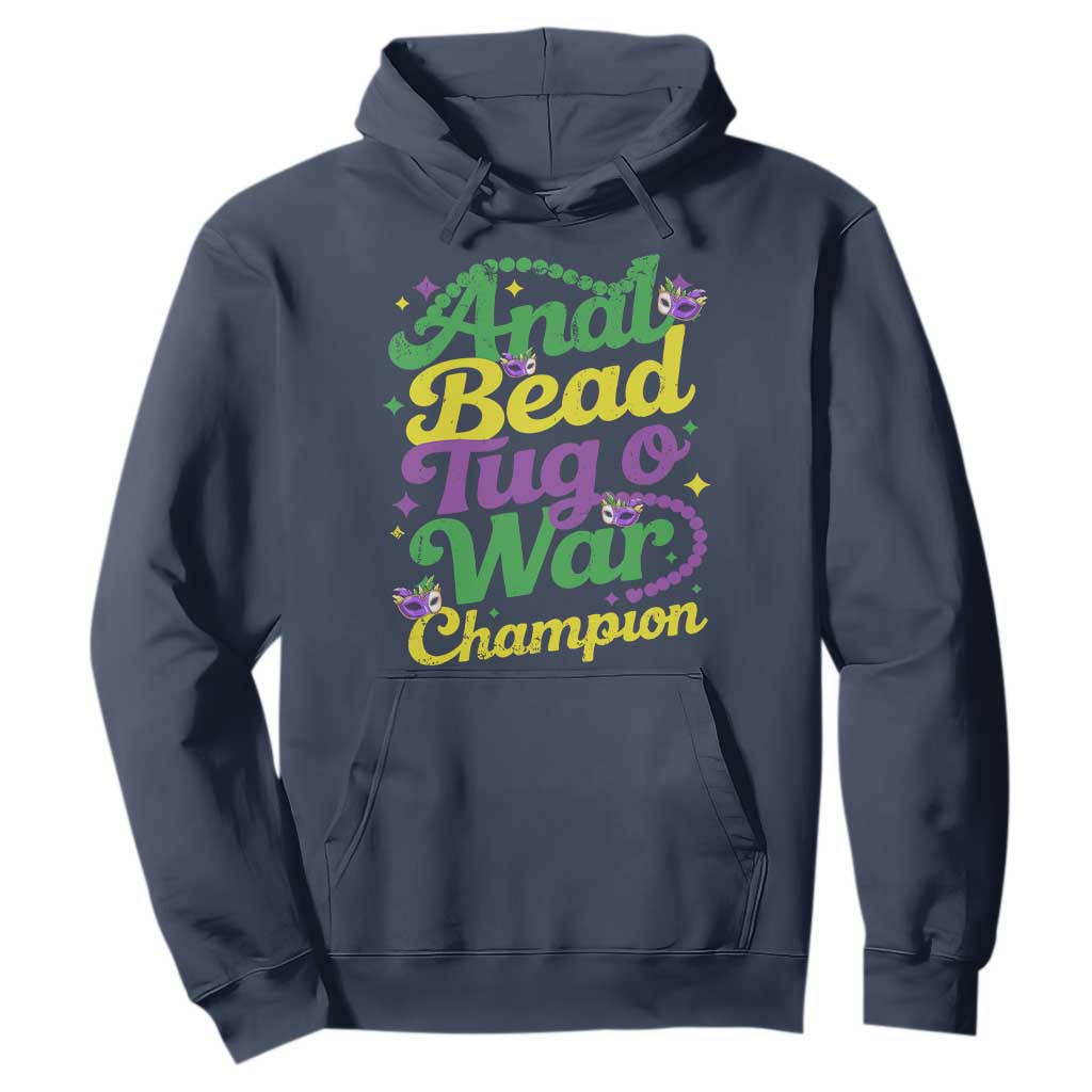 Funny Anal Bead Tug O War Mardi Gras Hoodie Fat Tuesday Carnival Adult Humor TS11 Navy Print Your Wear