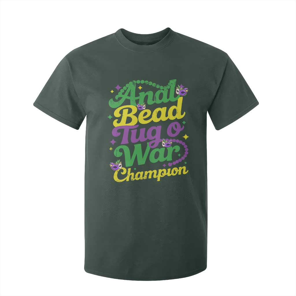 Funny Anal Bead Tug O War Mardi Gras T Shirt For Kid Fat Tuesday Carnival Adult Humor TS11 Dark Forest Green Print Your Wear