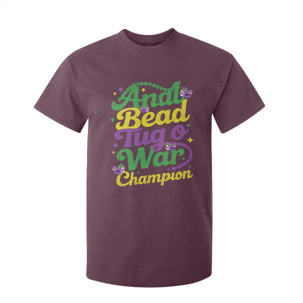 Funny Anal Bead Tug O War Mardi Gras T Shirt For Kid Fat Tuesday Carnival Adult Humor TS11 Maroon Print Your Wear