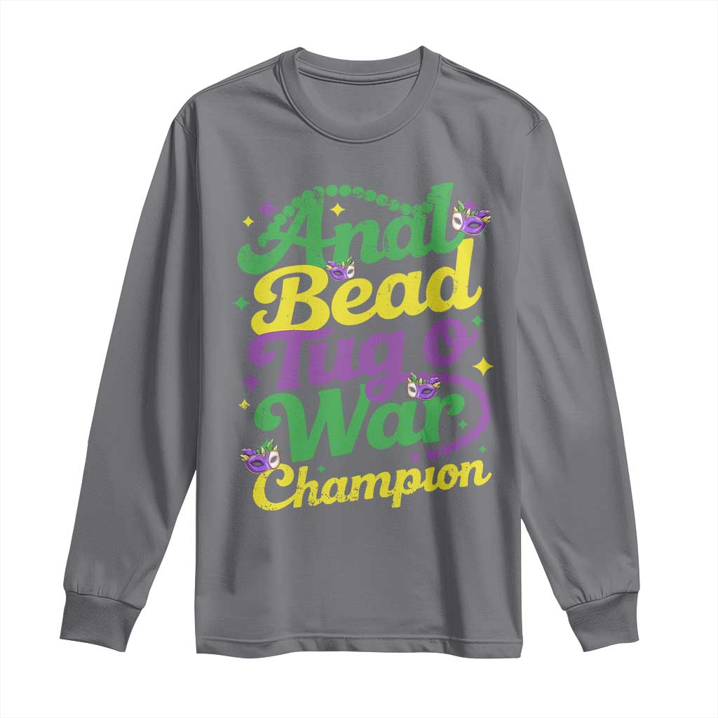 Funny Anal Bead Tug O War Mardi Gras Long Sleeve Shirt Fat Tuesday Carnival Adult Humor TS11 Charcoal Print Your Wear