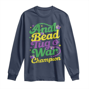 Funny Anal Bead Tug O War Mardi Gras Long Sleeve Shirt Fat Tuesday Carnival Adult Humor TS11 Navy Print Your Wear