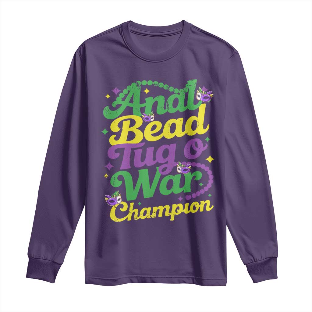 Funny Anal Bead Tug O War Mardi Gras Long Sleeve Shirt Fat Tuesday Carnival Adult Humor TS11 Purple Print Your Wear