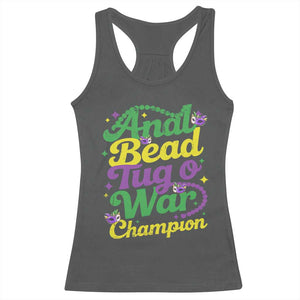 Funny Anal Bead Tug O War Mardi Gras Racerback Tank Top Fat Tuesday Carnival Adult Humor TS11 Dark Heather Print Your Wear