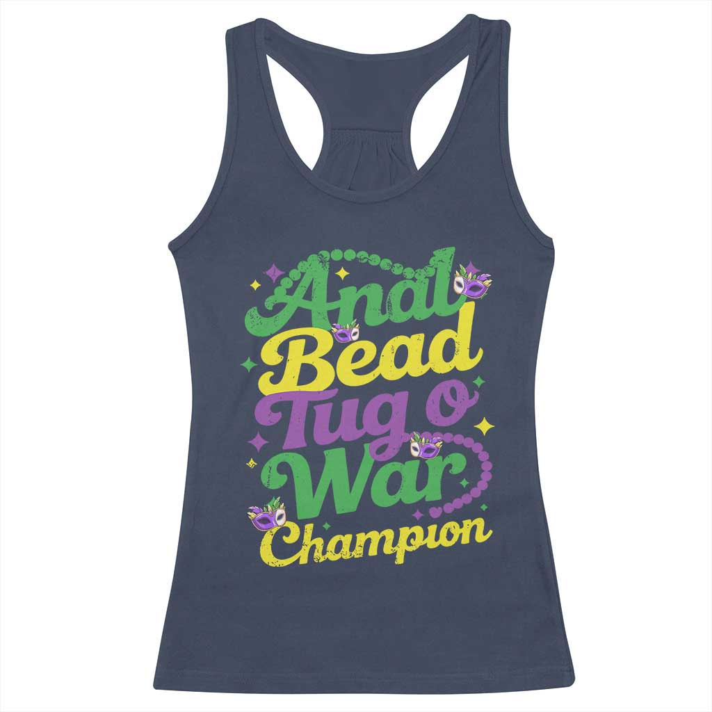 Funny Anal Bead Tug O War Mardi Gras Racerback Tank Top Fat Tuesday Carnival Adult Humor TS11 Navy Print Your Wear