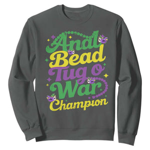Funny Anal Bead Tug O War Mardi Gras Sweatshirt Fat Tuesday Carnival Adult Humor TS11 Dark Heather Print Your Wear
