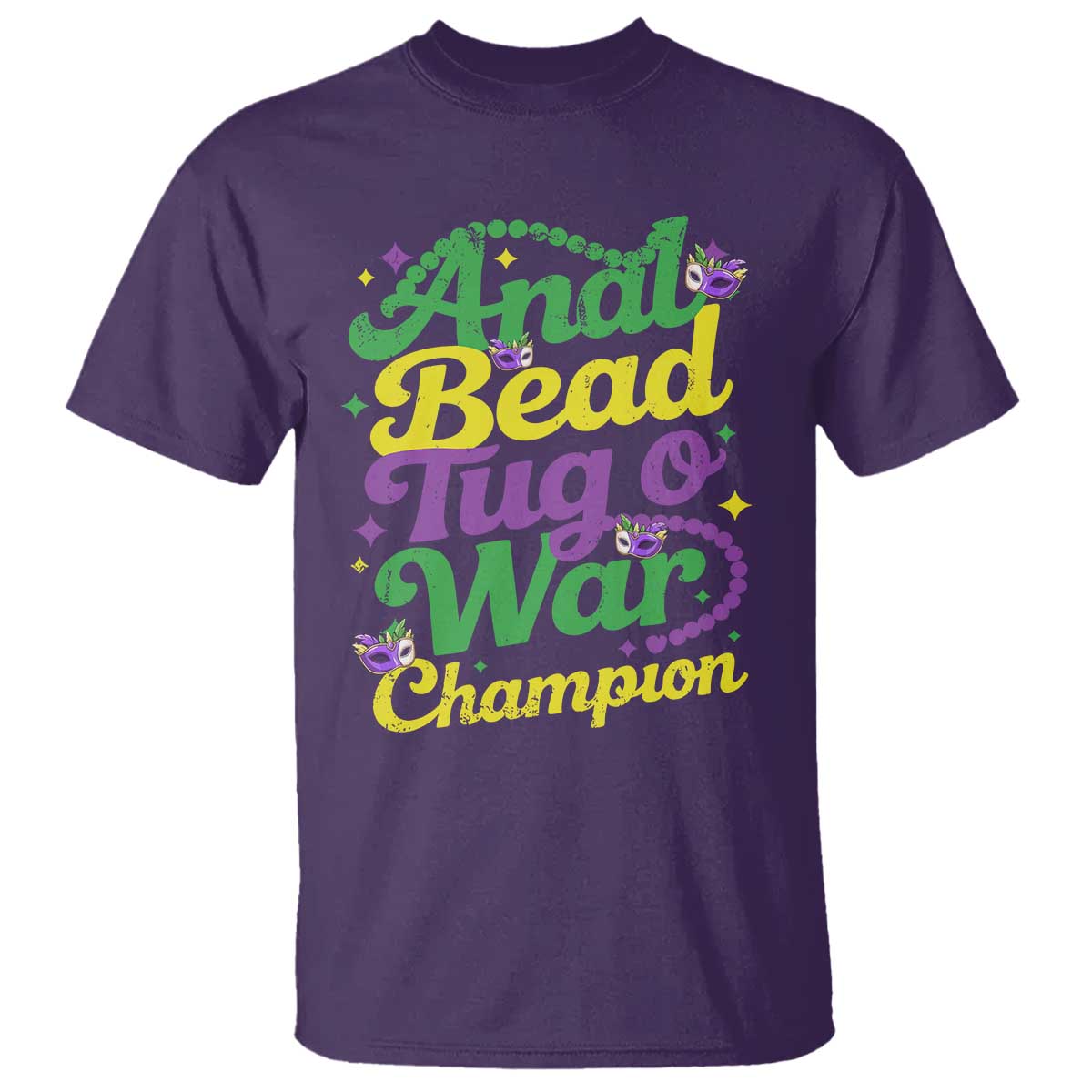 Funny Anal Bead Tug O War Mardi Gras T Shirt - Fat Tuesday Carnival Adult Humor Tee TS11 Purple Print Your Wear