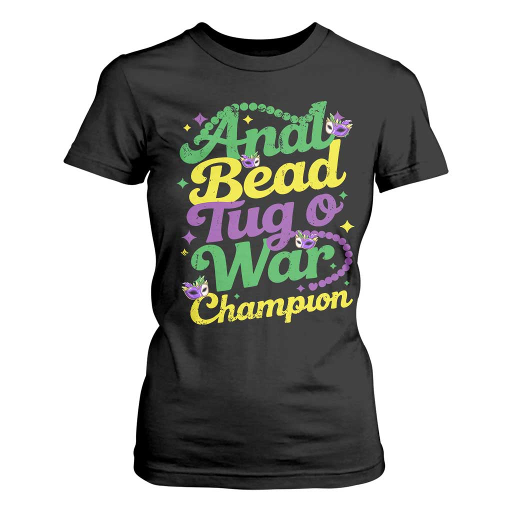 Funny Anal Bead Tug O War Mardi Gras T Shirt For Women Fat Tuesday Carnival Adult Humor TS11 Black Print Your Wear