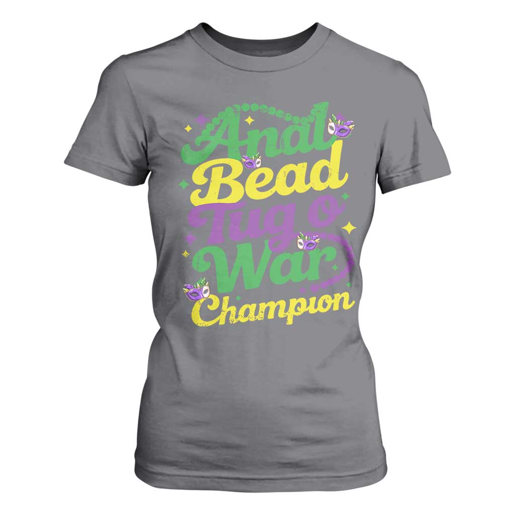 Funny Anal Bead Tug O War Mardi Gras T Shirt For Women Fat Tuesday Carnival Adult Humor TS11 Charcoal Print Your Wear