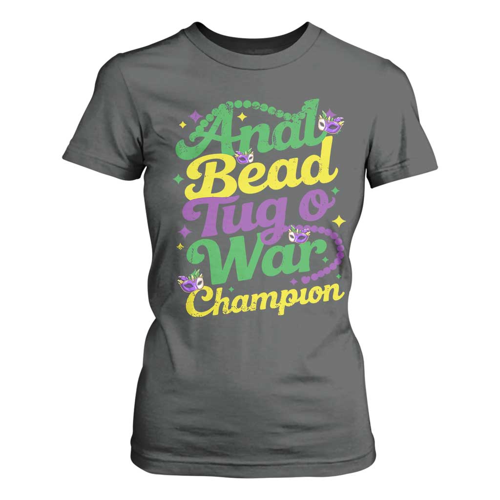 Funny Anal Bead Tug O War Mardi Gras T Shirt For Women Fat Tuesday Carnival Adult Humor TS11 Dark Heather Print Your Wear