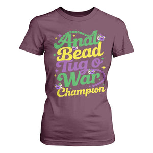 Funny Anal Bead Tug O War Mardi Gras T Shirt For Women Fat Tuesday Carnival Adult Humor TS11 Maroon Print Your Wear