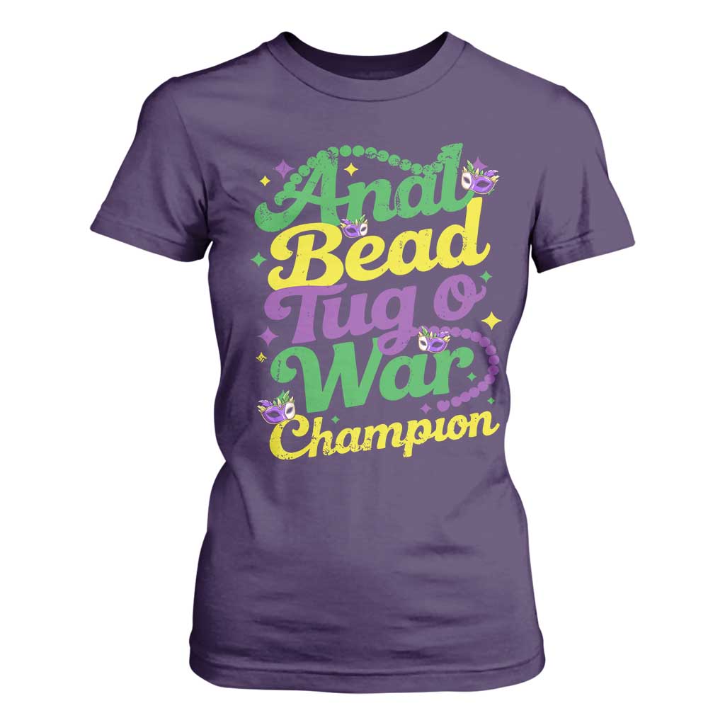 Funny Anal Bead Tug O War Mardi Gras T Shirt For Women Fat Tuesday Carnival Adult Humor TS11 Purple Print Your Wear