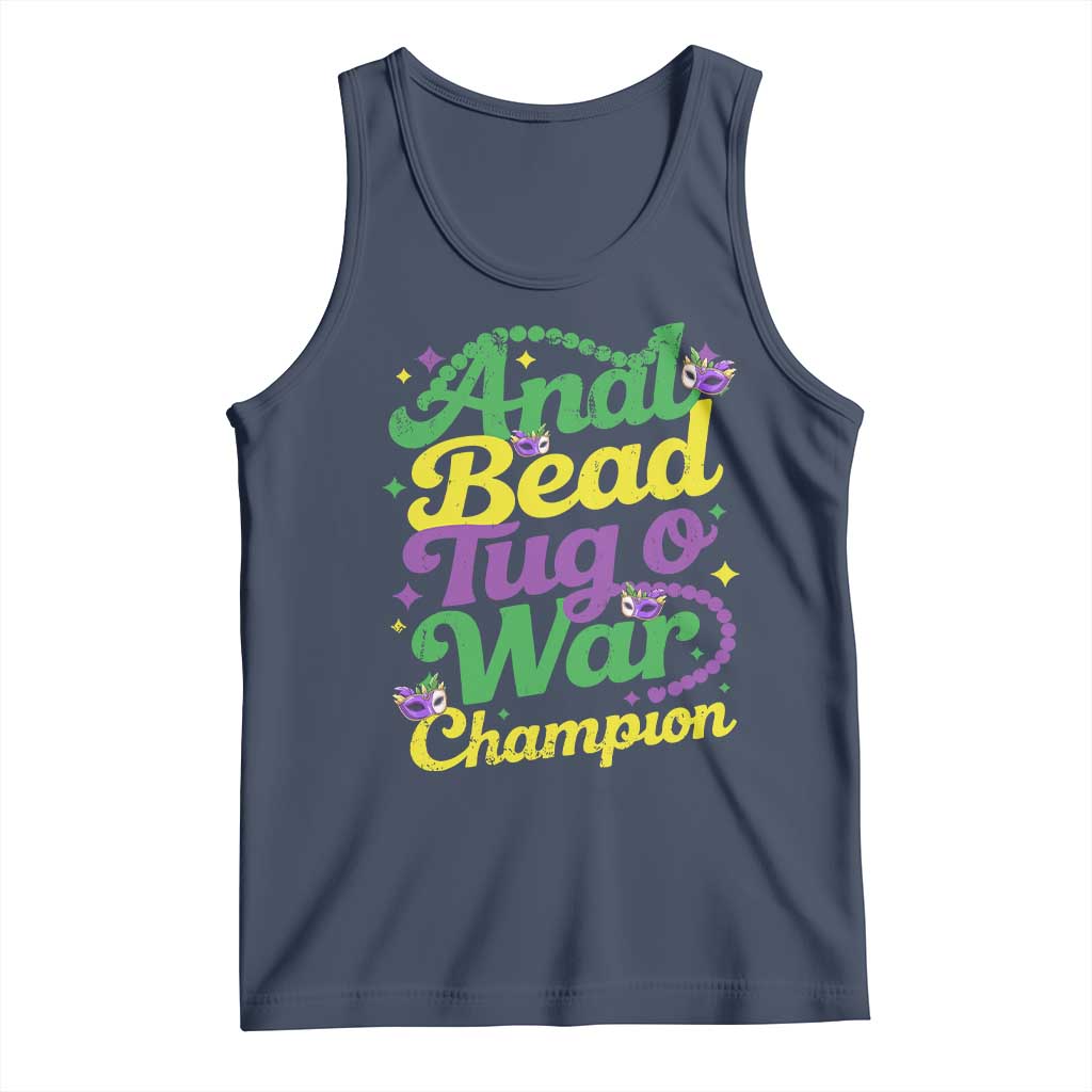 Funny Anal Bead Tug O War Mardi Gras Tank Top Fat Tuesday Carnival Adult Humor TS11 Navy Print Your Wear