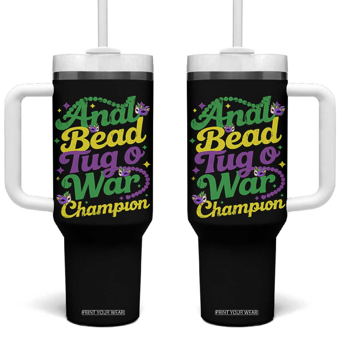 Funny Anal Bead Tug O War Mardi Gras Tumbler With Handle Fat Tuesday Carnival Adult Humor TS11 One Size: 40 oz Black Print Your Wear