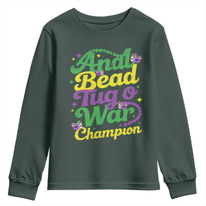 Funny Anal Bead Tug O War Mardi Gras Youth Sweatshirt Fat Tuesday Carnival Adult Humor TS11 Dark Forest Green Print Your Wear