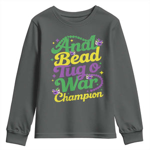 Funny Anal Bead Tug O War Mardi Gras Youth Sweatshirt Fat Tuesday Carnival Adult Humor TS11 Dark Heather Print Your Wear