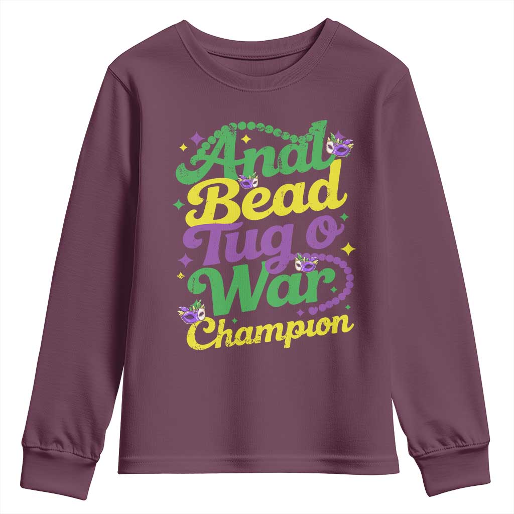 Funny Anal Bead Tug O War Mardi Gras Youth Sweatshirt Fat Tuesday Carnival Adult Humor TS11 Maroon Print Your Wear