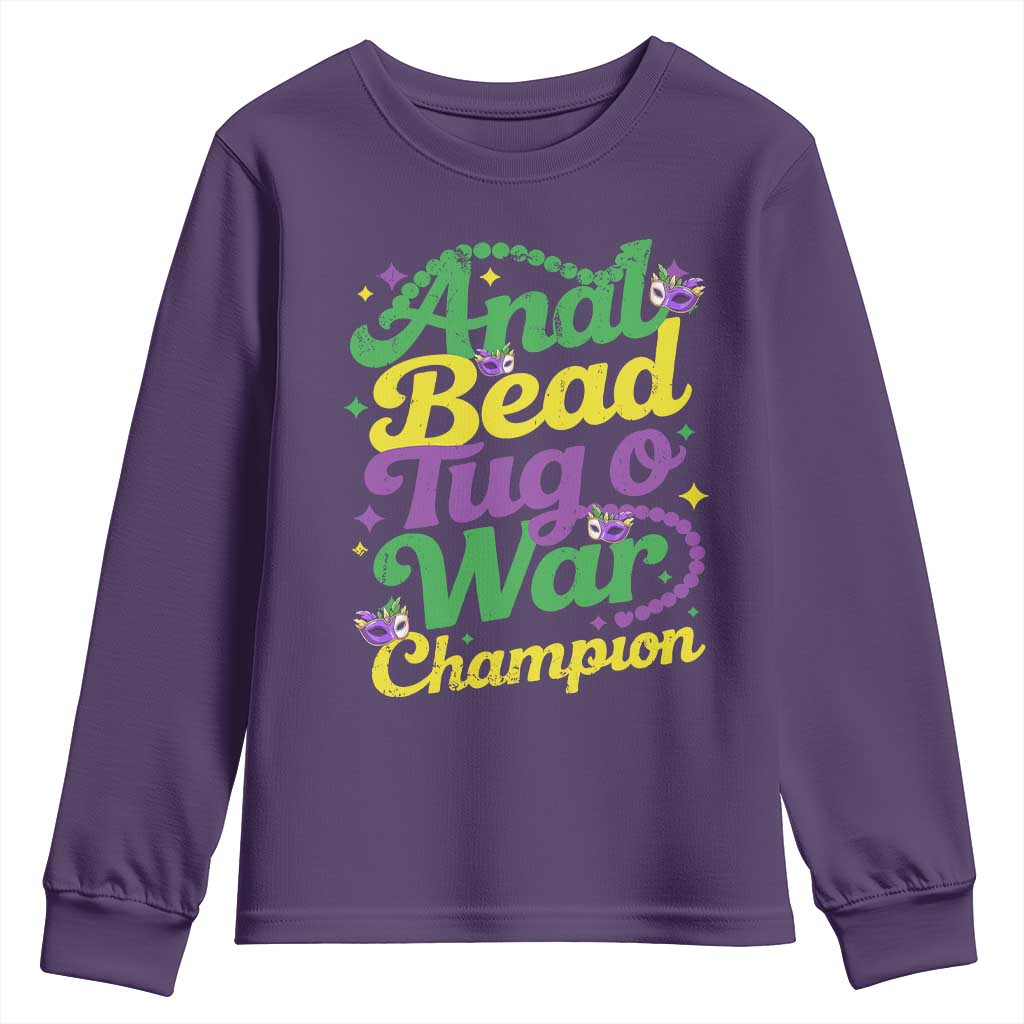 Funny Anal Bead Tug O War Mardi Gras Youth Sweatshirt Fat Tuesday Carnival Adult Humor TS11 Purple Print Your Wear