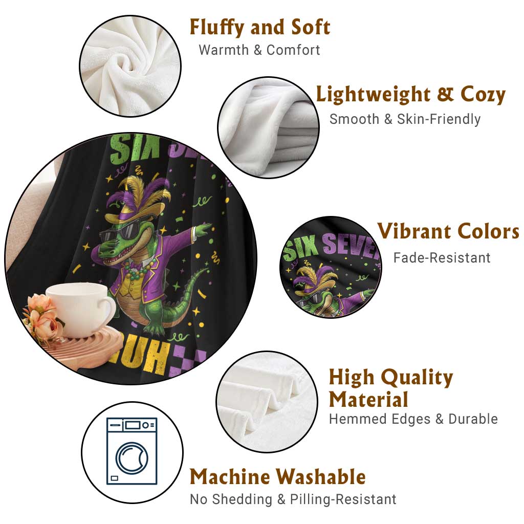 Funny 67 Mardi Gras Alligator Throw Blanket Six Seven Bruh Mardigator Dabbing Crocodile TS11 Print Your Wear