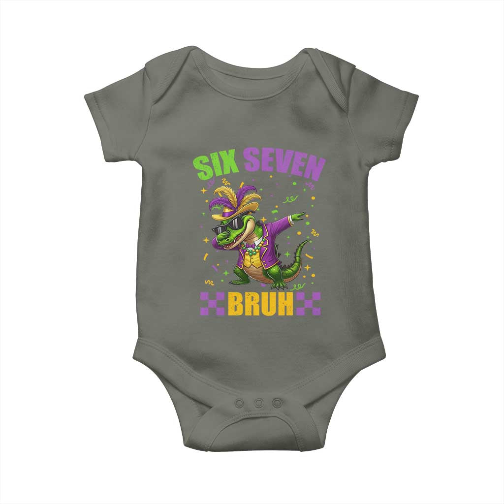 Funny 67 Mardi Gras Alligator Baby Onesie Six Seven Bruh Mardigator Dabbing Crocodile TS11 Military Green Print Your Wear