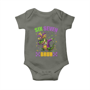 Funny 67 Mardi Gras Alligator Baby Onesie Six Seven Bruh Mardigator Dabbing Crocodile TS11 Military Green Print Your Wear
