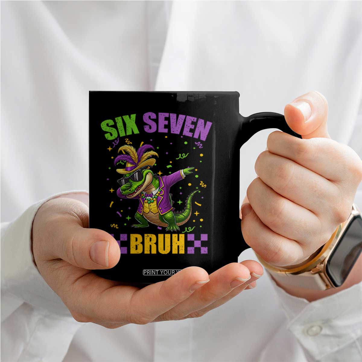 Funny 67 Mardi Gras Alligator Coffee Mug Six Seven Bruh Mardigator Dabbing Crocodile TS11 Print Your Wear