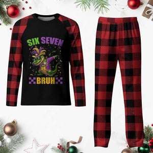 Funny 67 Mardi Gras Alligator Plaid Pajama Set Six Seven Bruh Mardigator Dabbing Crocodile TS11 Buffalo Plaid Print Your Wear