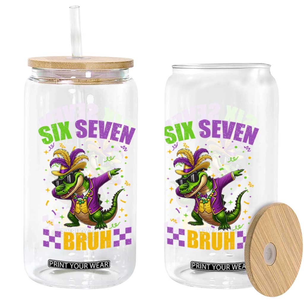 Funny 67 Mardi Gras Alligator Glass Can Six Seven Bruh Mardigator Dabbing Crocodile TS11 Print Your Wear