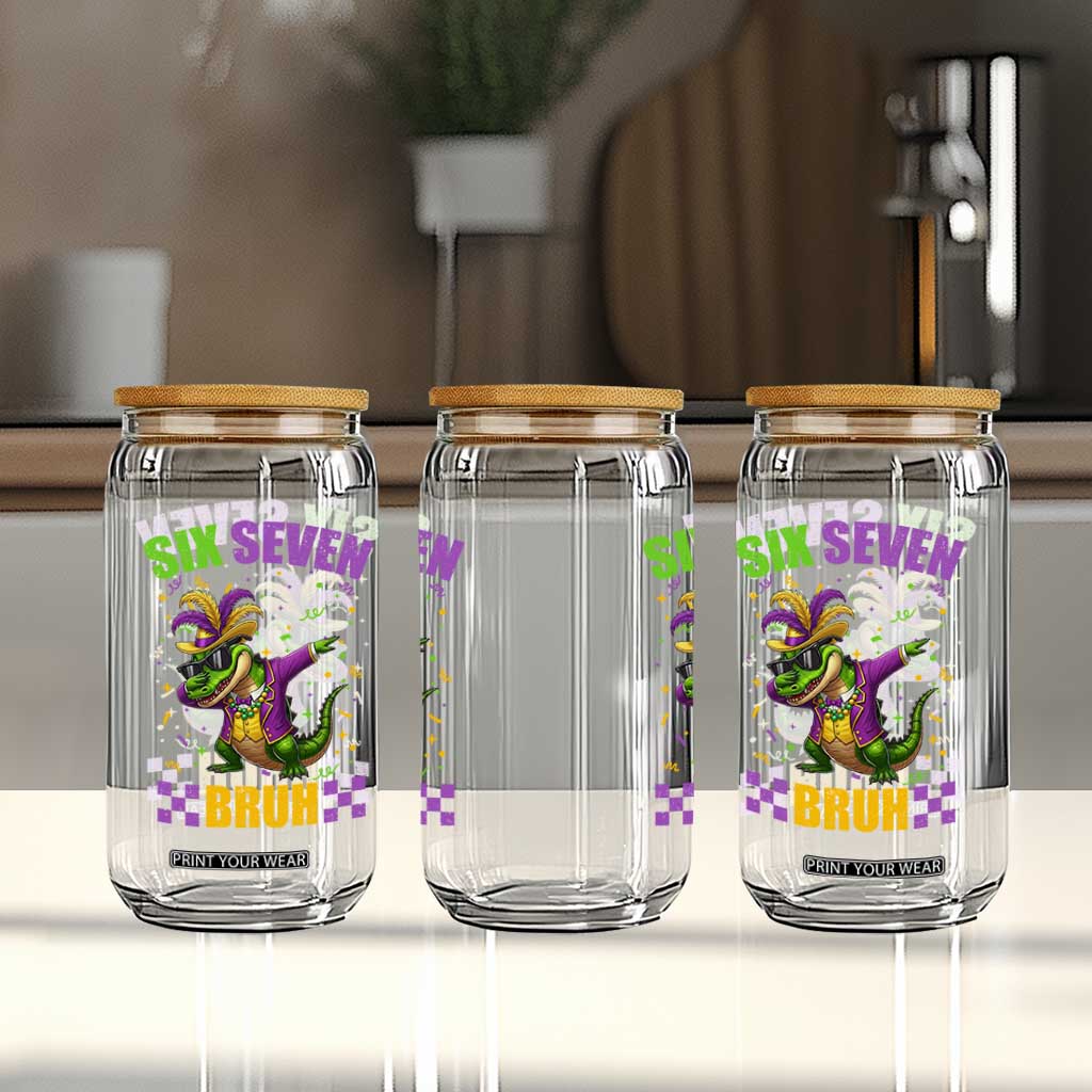 Funny 67 Mardi Gras Alligator Glass Can Six Seven Bruh Mardigator Dabbing Crocodile TS11 Print Your Wear