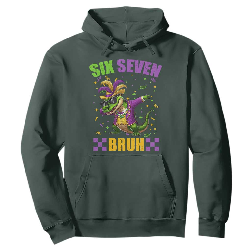 Funny 67 Mardi Gras Alligator Hoodie Six Seven Bruh Mardigator Dabbing Crocodile TS11 Dark Forest Green Print Your Wear