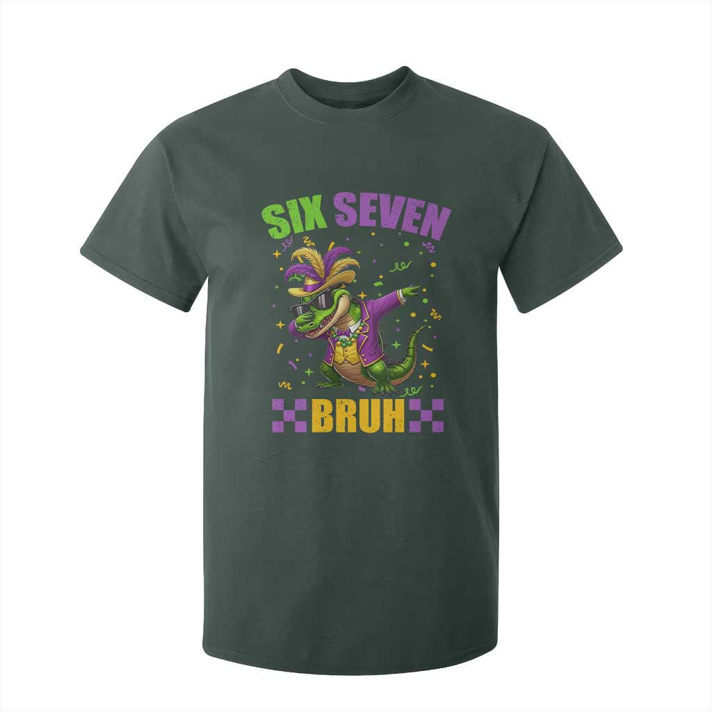 Funny 67 Mardi Gras Alligator T Shirt For Kid Six Seven Bruh Mardigator Dabbing Crocodile TS11 Dark Forest Green Print Your Wear