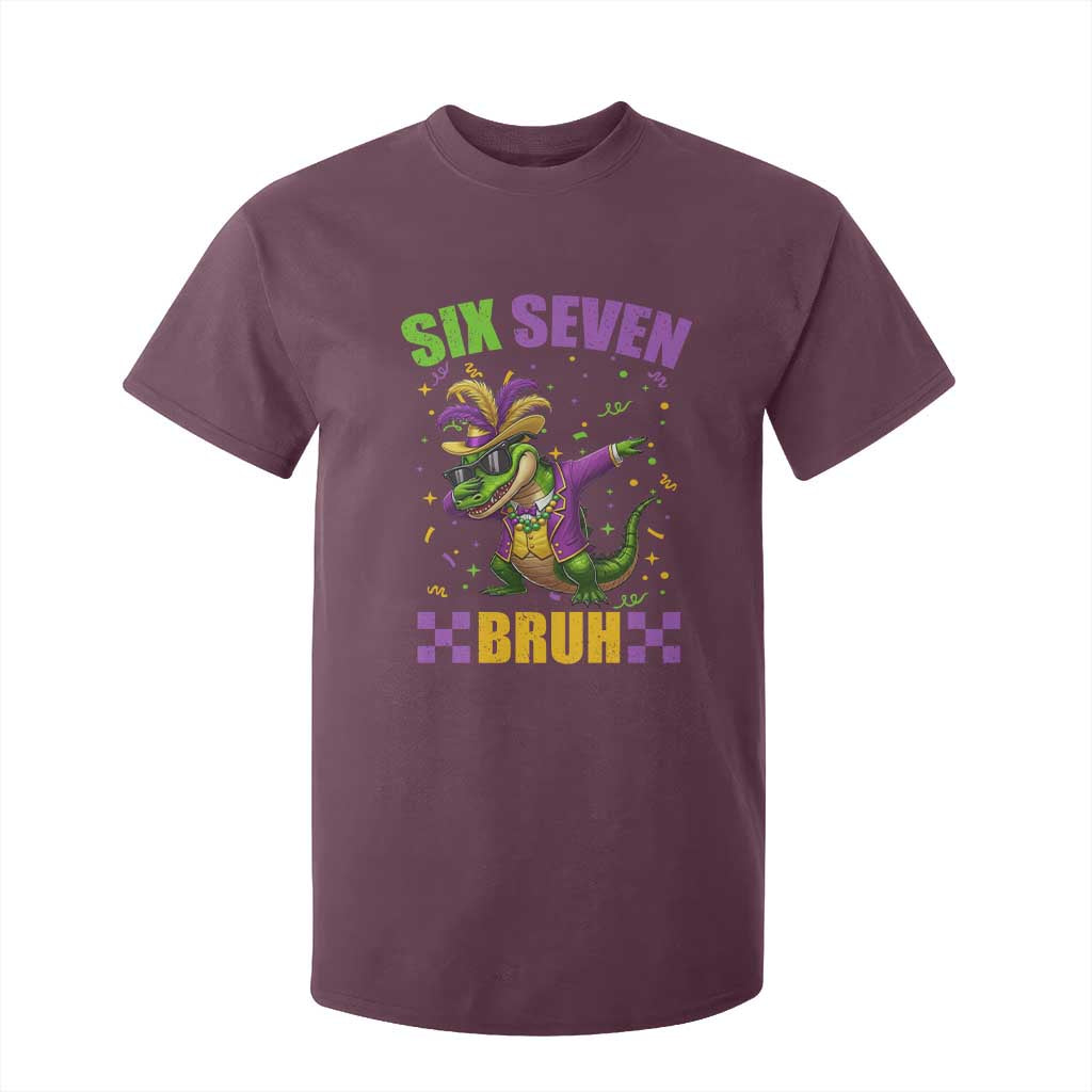 Funny 67 Mardi Gras Alligator T Shirt For Kid Six Seven Bruh Mardigator Dabbing Crocodile TS11 Maroon Print Your Wear
