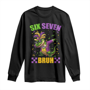 Funny 67 Mardi Gras Alligator Long Sleeve Shirt Six Seven Bruh Mardigator Dabbing Crocodile TS11 Black Print Your Wear