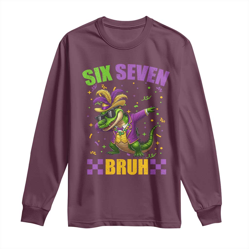 Funny 67 Mardi Gras Alligator Long Sleeve Shirt Six Seven Bruh Mardigator Dabbing Crocodile TS11 Maroon Print Your Wear