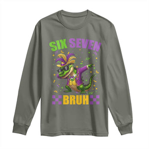 Funny 67 Mardi Gras Alligator Long Sleeve Shirt Six Seven Bruh Mardigator Dabbing Crocodile TS11 Military Green Print Your Wear