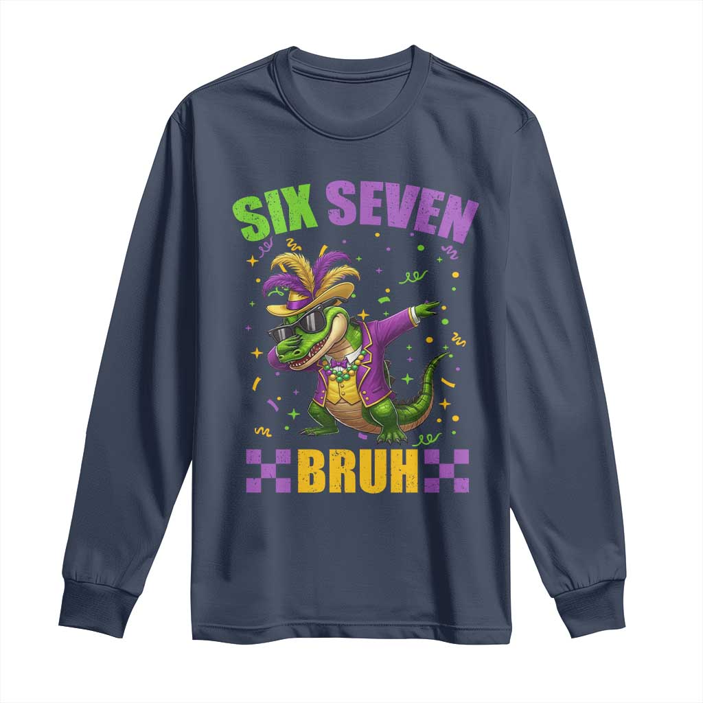 Funny 67 Mardi Gras Alligator Long Sleeve Shirt Six Seven Bruh Mardigator Dabbing Crocodile TS11 Navy Print Your Wear