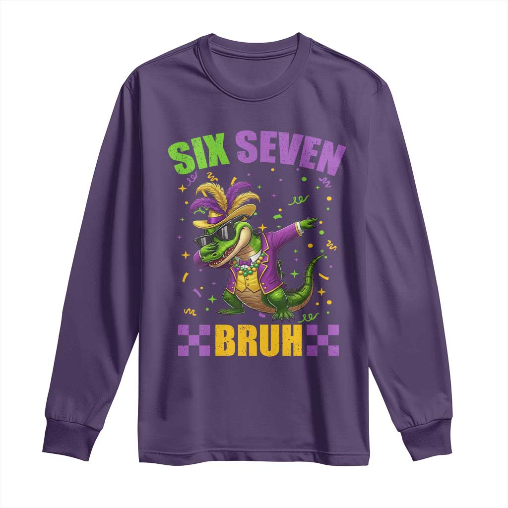 Funny 67 Mardi Gras Alligator Long Sleeve Shirt Six Seven Bruh Mardigator Dabbing Crocodile TS11 Purple Print Your Wear