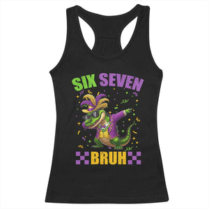 Funny 67 Mardi Gras Alligator Racerback Tank Top Six Seven Bruh Mardigator Dabbing Crocodile TS11 Black Print Your Wear