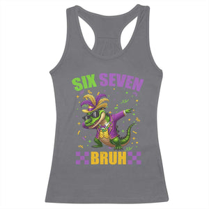Funny 67 Mardi Gras Alligator Racerback Tank Top Six Seven Bruh Mardigator Dabbing Crocodile TS11 Charcoal Print Your Wear