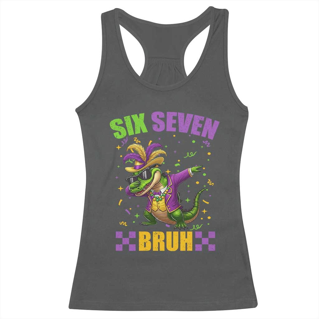 Funny 67 Mardi Gras Alligator Racerback Tank Top Six Seven Bruh Mardigator Dabbing Crocodile TS11 Dark Heather Print Your Wear