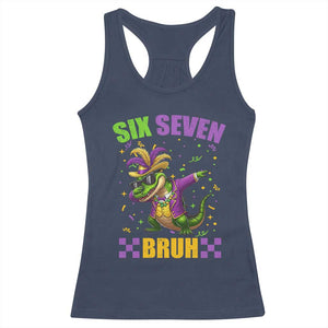 Funny 67 Mardi Gras Alligator Racerback Tank Top Six Seven Bruh Mardigator Dabbing Crocodile TS11 Navy Print Your Wear