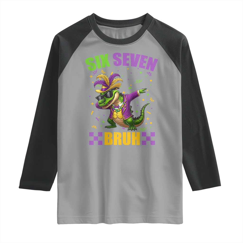 Funny 67 Mardi Gras Alligator Raglan Shirt Six Seven Bruh Mardigator Dabbing Crocodile TS11 Sport Gray Black Print Your Wear