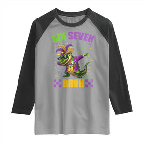 Funny 67 Mardi Gras Alligator Raglan Shirt Six Seven Bruh Mardigator Dabbing Crocodile TS11 Sport Gray Black Print Your Wear
