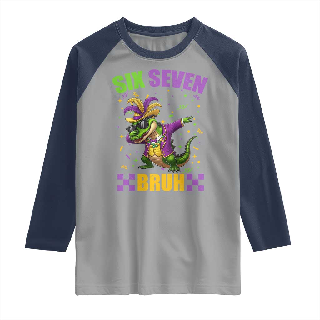 Funny 67 Mardi Gras Alligator Raglan Shirt Six Seven Bruh Mardigator Dabbing Crocodile TS11 Sport Gray Navy Print Your Wear